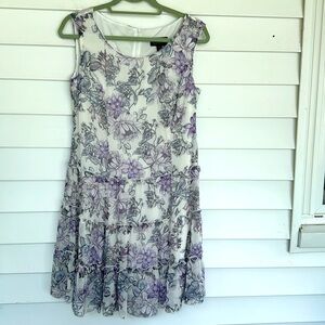 White and orchid short length party dress with flounces